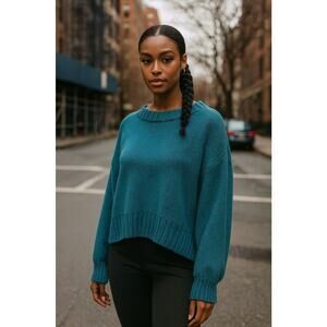 Stitches and stripes chunky oversized knit cozy cropped sweater Sz XS  Blue